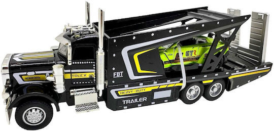Camion transportor pentru mașini, din metal și plastic, 1:43, cu rampă pentru mașini sport, lumini și sunete