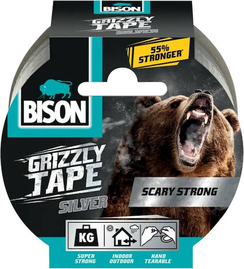 Bison Grizzly Αυτοκόλλητη Υφασμάτινη Ταινία Ασημί 10m