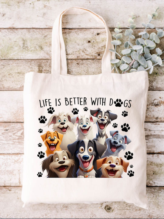 Τσάντα Πάνινη Υφασμάτινη Εκρού Σχέδιο Life Is Better Dogs Διαστάσεις 38x40cm Μαζί Χερούλια 38x70cm Τσάντα Πάνινη Υφασμάτινη Εκρού Σχέδιο Life Is Better Dogs Διαστάσεις 38x40cm Μαζί Χερούλια 38x70cm