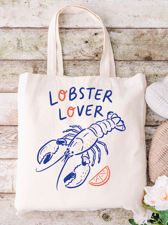 Canvas Fabric Bag Ecru Lobster Lover Design Dimensions 38x40cm with Handles 38x70cm