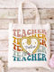 Ecru Fabric Tote Bag Teacher 06 Design Dimensions 38x40cm With Handles 38x70cm