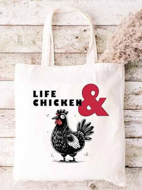 Canvas Fabric Bag Boho Art Life & Chicken Design Dimensions 38x40cm with Handles 38x70cm