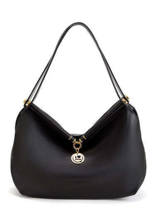 Schwarze Damen-Schultertasche aus Leder