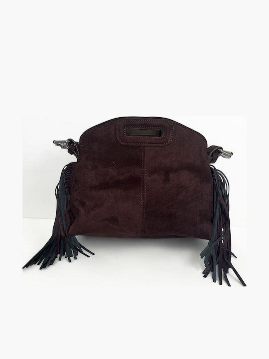 Damenhandtasche / Schultertasche aus Wildleder mit Fransen Braun