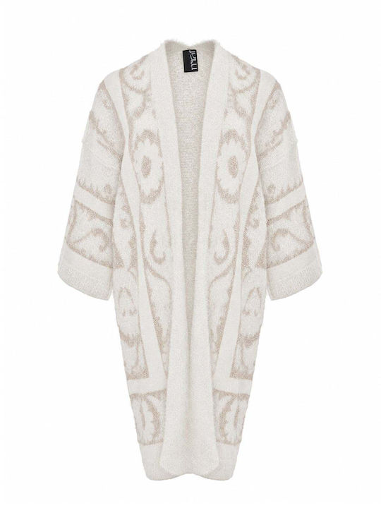 Mat Fashion Lange Damenstrickjacke in Ecru, Ges...