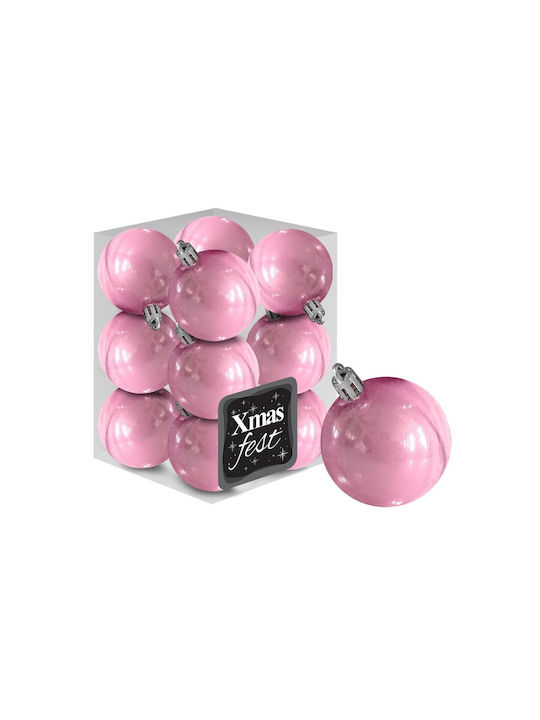 Set of 12 Pink Ball Ornaments 4 cm