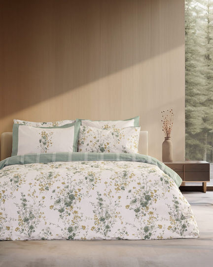 Nima Sensual Single Bed Sheet Set with Fitted Sheet 100x200+32cm Ecru-Green (3 Pieces)