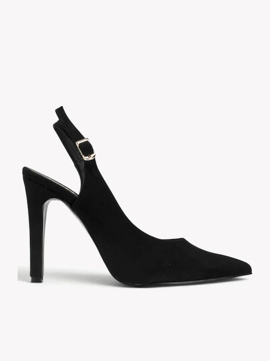 Μαύρες Γόβες Slingback Μυτερή Μύτη Λεπτό Τακούνι