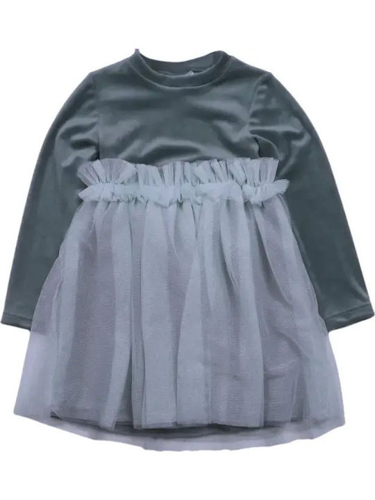 Girls Long Sleeve Turquoise Tulle Dress