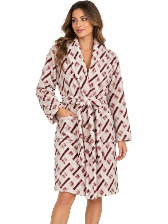 Passion Winterlicher Damen-Bademantel Ecru/Bordeaux