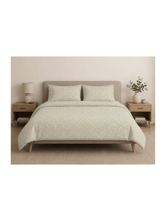 Set Double Duvet 220x240cm Lumora Flowers Beige