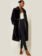 Women's Coat Black with Fur Details