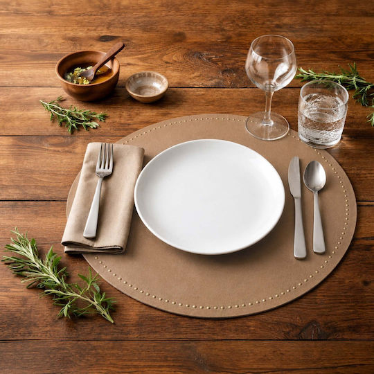 L-c Coppeur Round Brown Artificial Leather Placemat 38cm