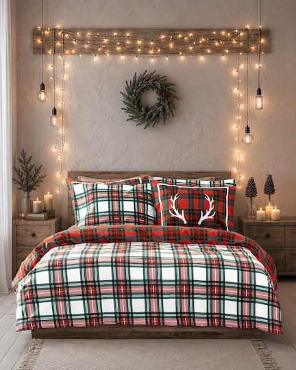 Nima Hartford Σετ Σεντόνια Μονά με Λάστιχο 100x200+32εκ. Green-red (3τμχ)