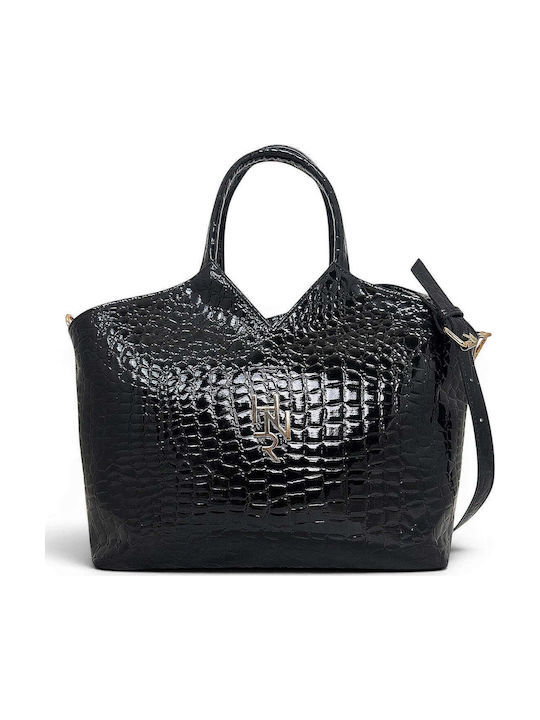 Women's Shoulder Tote Bag Croco Gloss Black