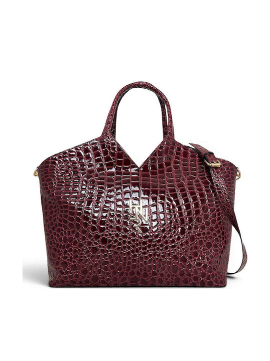 Women's Shoulder Tote Bag Croco Gloss Burgundy