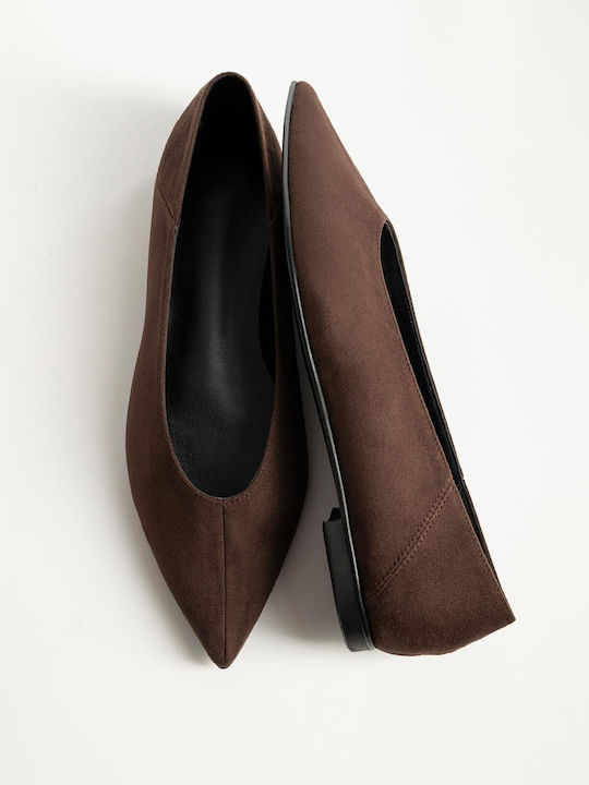 Bozikis Suede Γυναικείες Μπαλαρίνες Μυτερές Καφε