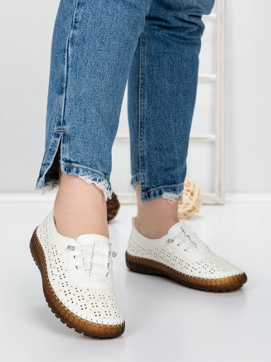 Δερμάτινα Γυναικεία Oxfords σε Λευκό Χρώμα