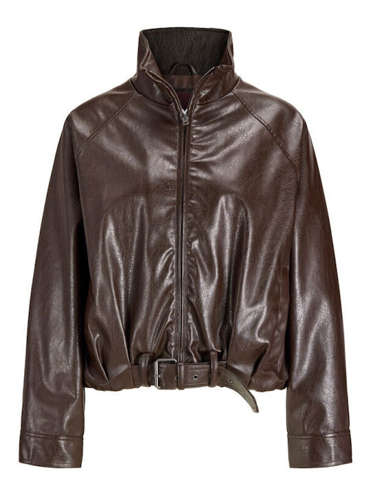 Kurze Damen-Lederjacke für den Winter Demitasse
