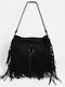 Women's Suede Messenger Bag with Fringes Black