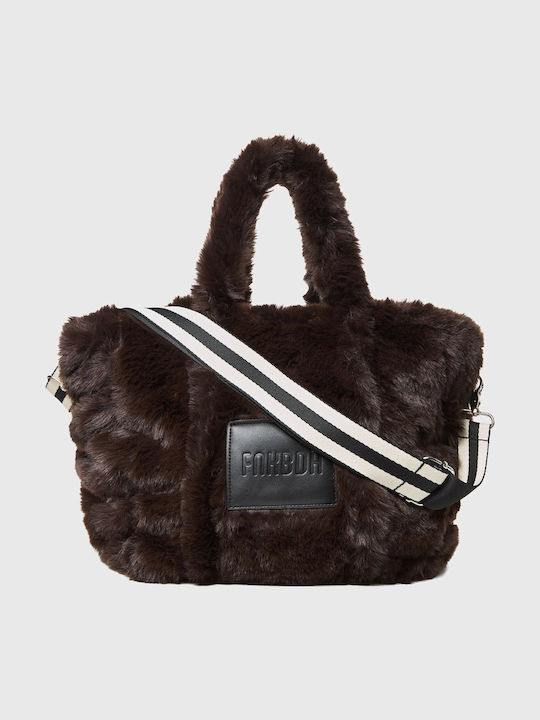 Funky Buddha Braune Damen-Tote-Tasche mit Fell
