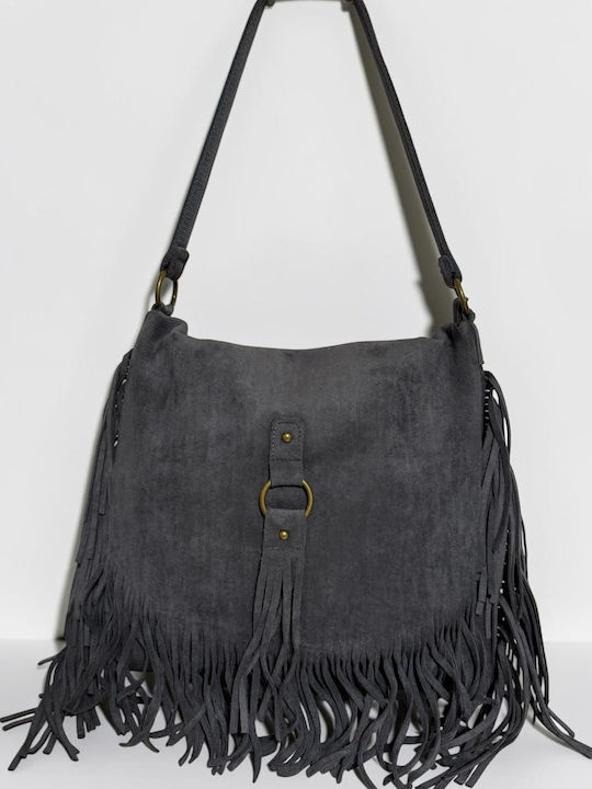 Women's Suede Messenger Bag with Grey Fringes