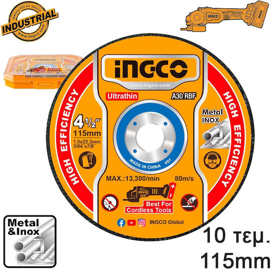 Ingco Δίσκος Κοπής Μετάλλου 115mm 10τμχ