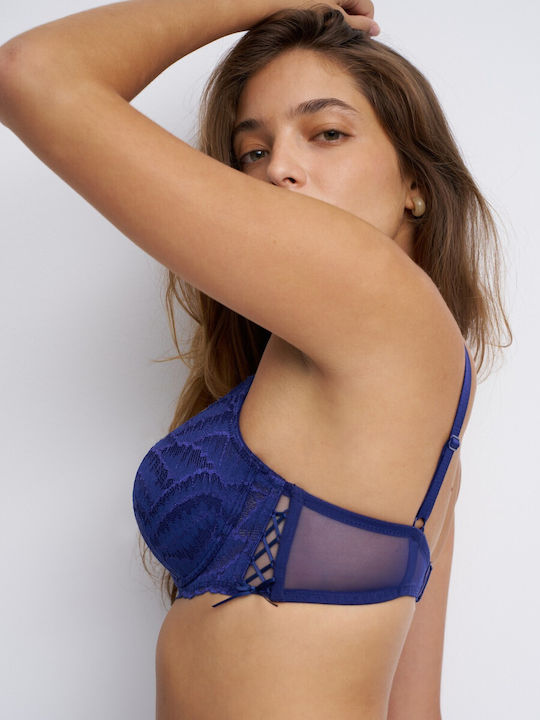Luna Flirt Balconette Blue Bra with Light Paddi...