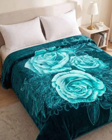 Olia Home Velvet King Size Blanket 220x240cm Mint Petrol