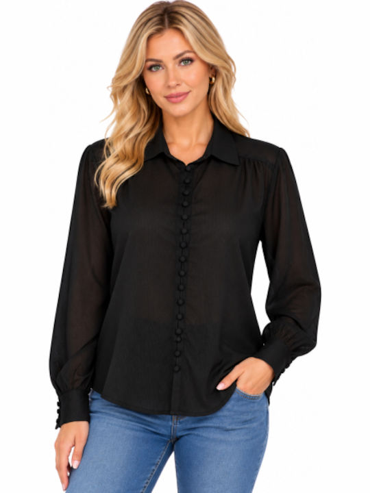 Long Sleeve Women's Shirt Black WC-AM23-2023-27SH-BLACK