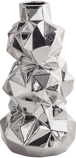 Marhome Decorative Ceramic Vase Prismatic Abstract Silver 18.5x18.5xH36.5cm
