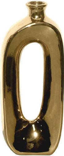 Marhome Vase Aus Keramik, Geschwungen Mit Loch, Gold 11x6xH28cm