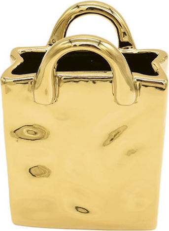 Marhome Decorative Ceramic Vase Bag with Indentations Gold 13x7.5xH18.7cm