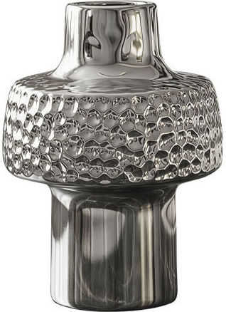 Marhome Decorative Vase Ceramic Conical With Hammered Wreath Silver 15x15xH20cm