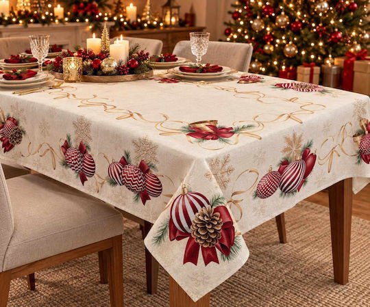 Linea Home Față de Masă de Crăciun din Material Textil cu Globuri 180x140 cm Linea Home Față de Masă de Crăciun din Material Textil cu Globuri 180x140 cm