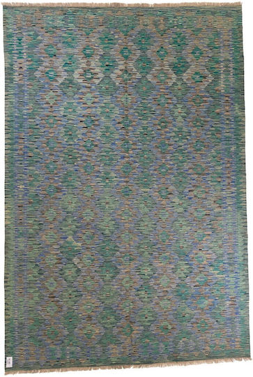 Handgefertigter rechteckiger blauer Kelim-Teppich 196x290 cm