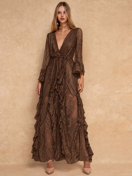 Nola Maxi Φόρεμα Κρουαζέ Brown FW27-5088