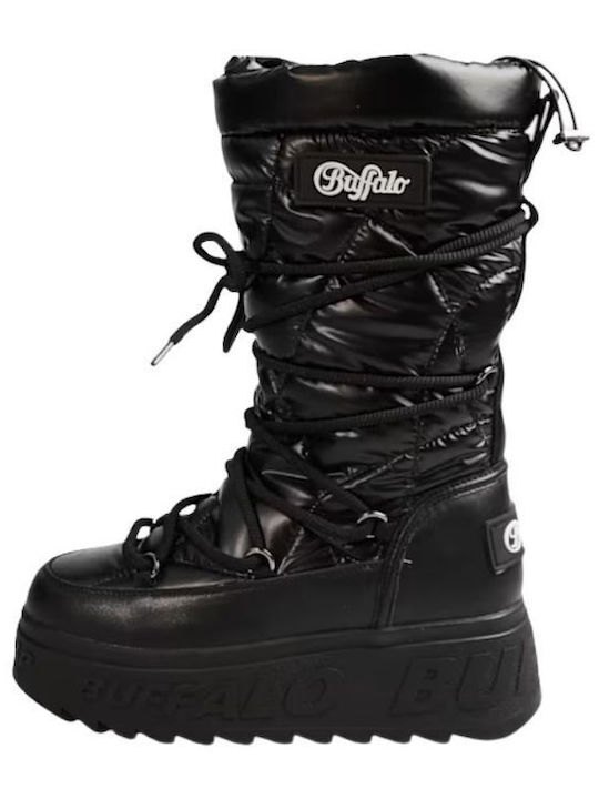 Buffalo Eliza Black Leather Women's Snow Boots