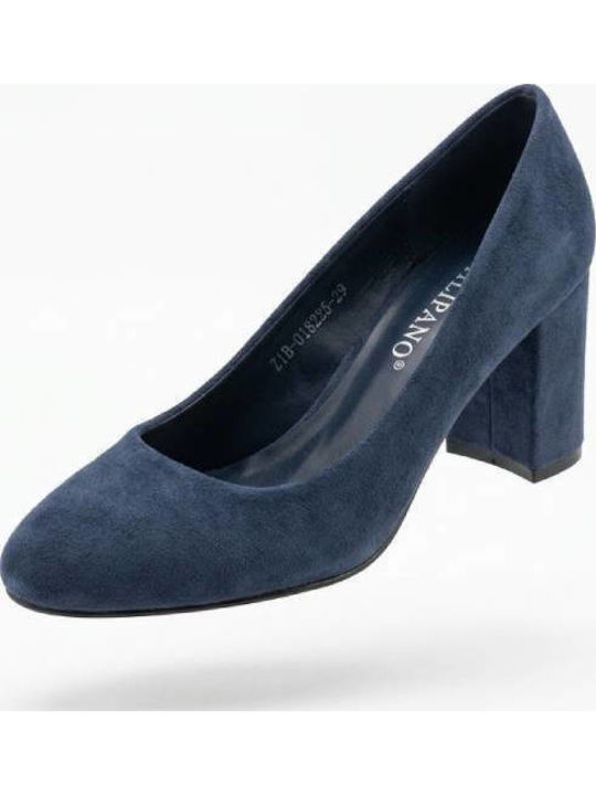 Blue Suede Pointed Toe Pumps with Chunky Mid Heel