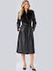 Leather Women's Coat Black with Buttons