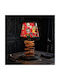 Oxygen Wooden Table Lamp for E27 Socket with Red Shade and Brown Base