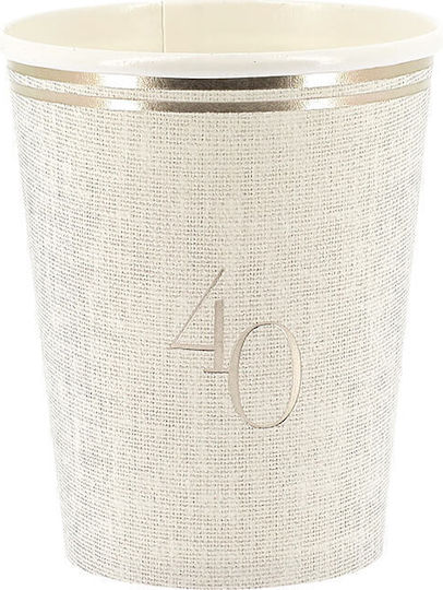 Papierbecher „40“ Leinenoptik mit Goldenen Details 6 Stück