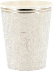 Papierbecher „50“ Leinenoptik Goldene Details 6 Stück