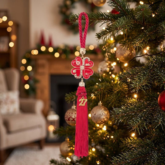 Grekas Handmade Hanging Clover Lucky Charm Red 26cm