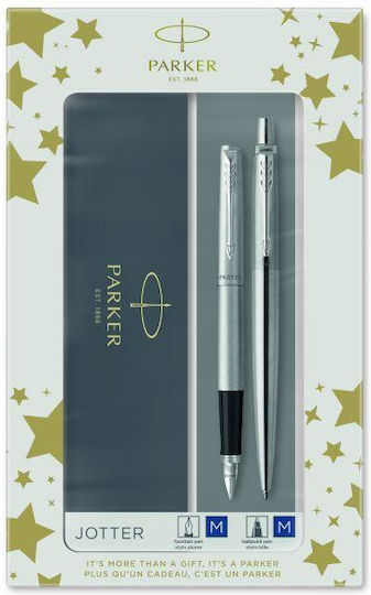 Parker Jotter White Stainless Steel Ct Fountain Pen & Ballpen