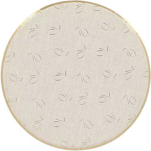 "70" Paper Dessert Plates Linen Effect Gold Details 6 Pieces