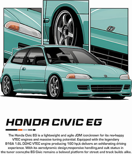 Poster Honda Civic Eg Cr030 50cm X 70cm Premium Μαύρο Ξύλινο Κάδρο-62999pd133380f55323