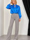 Damen-Set in Hellblau mit Hose mit Gummibund, normaler Passform und Streifen