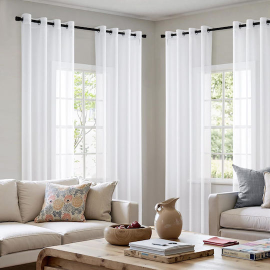 Miulee Σετ Κουρτίνες με Τρουκς Παραθύρου White 122x140εκ. Miulee Σετ Κουρτίνες με Τρουκς Παραθύρου White 122x140εκ.