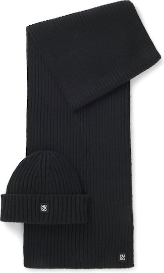 Men's Set with Rib-Knit Beanie in Black